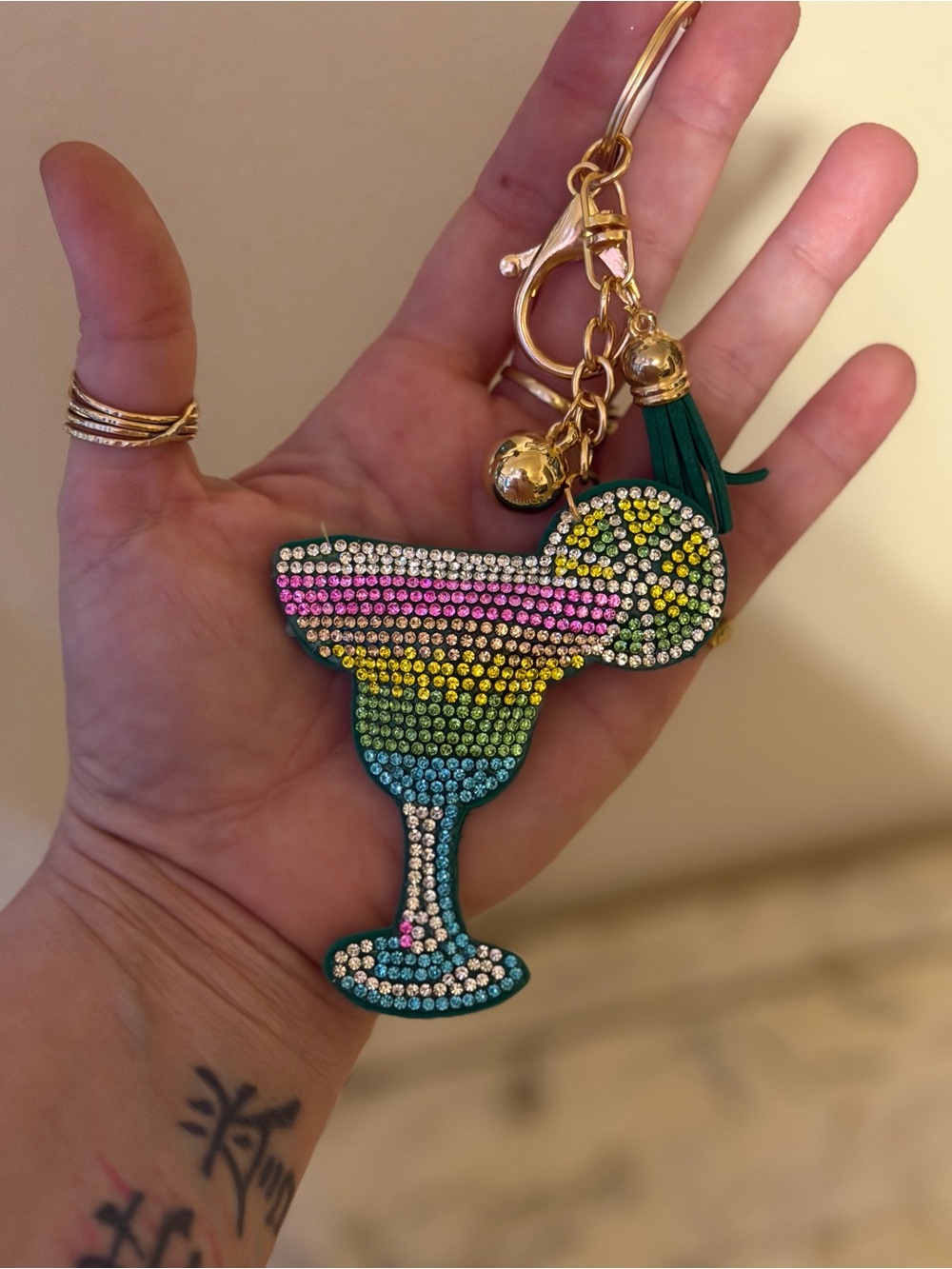 Rhinestone Margarita Keychain Charm - Multicolor